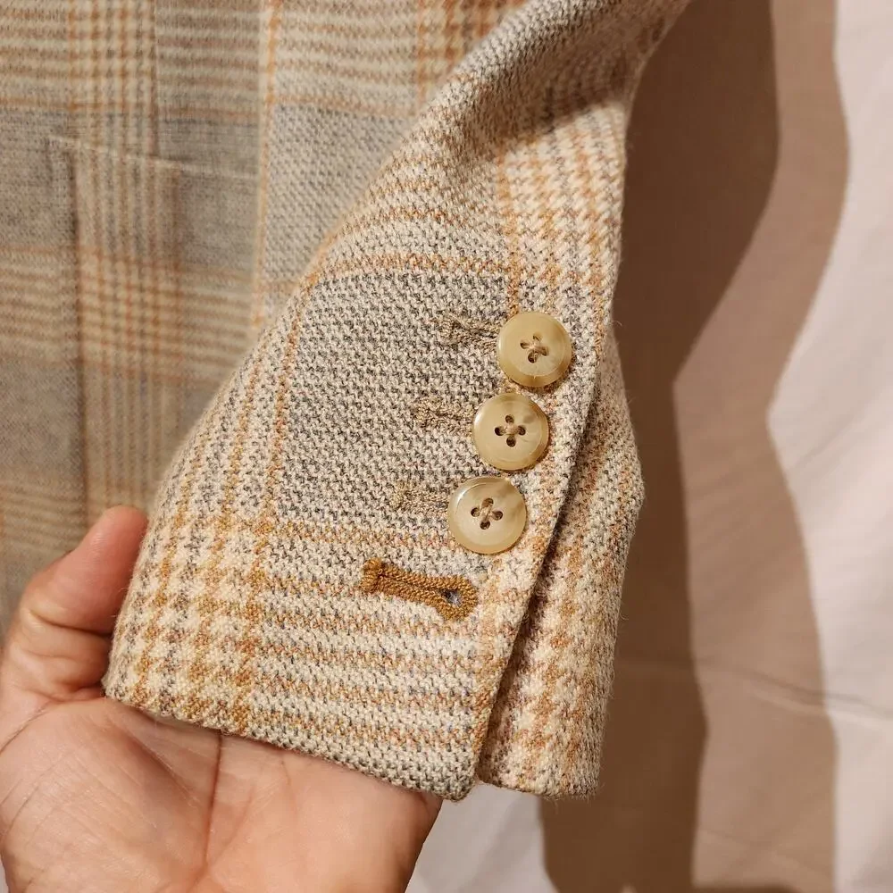 Vintage Saks Fifth Avenue Tan Sz Large Wool Large Pocket Tweed Sport Coat Jacket